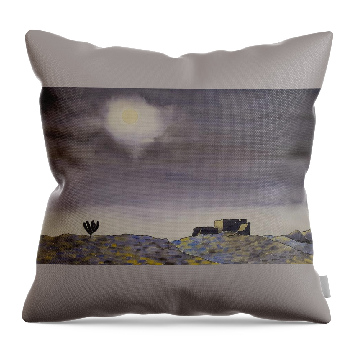 Watercolor Throw Pillow featuring the painting Desert Nightscape by John Klobucher