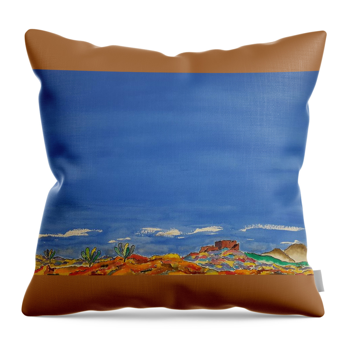 Watercolor Throw Pillow featuring the painting Desert Panorama by John Klobucher