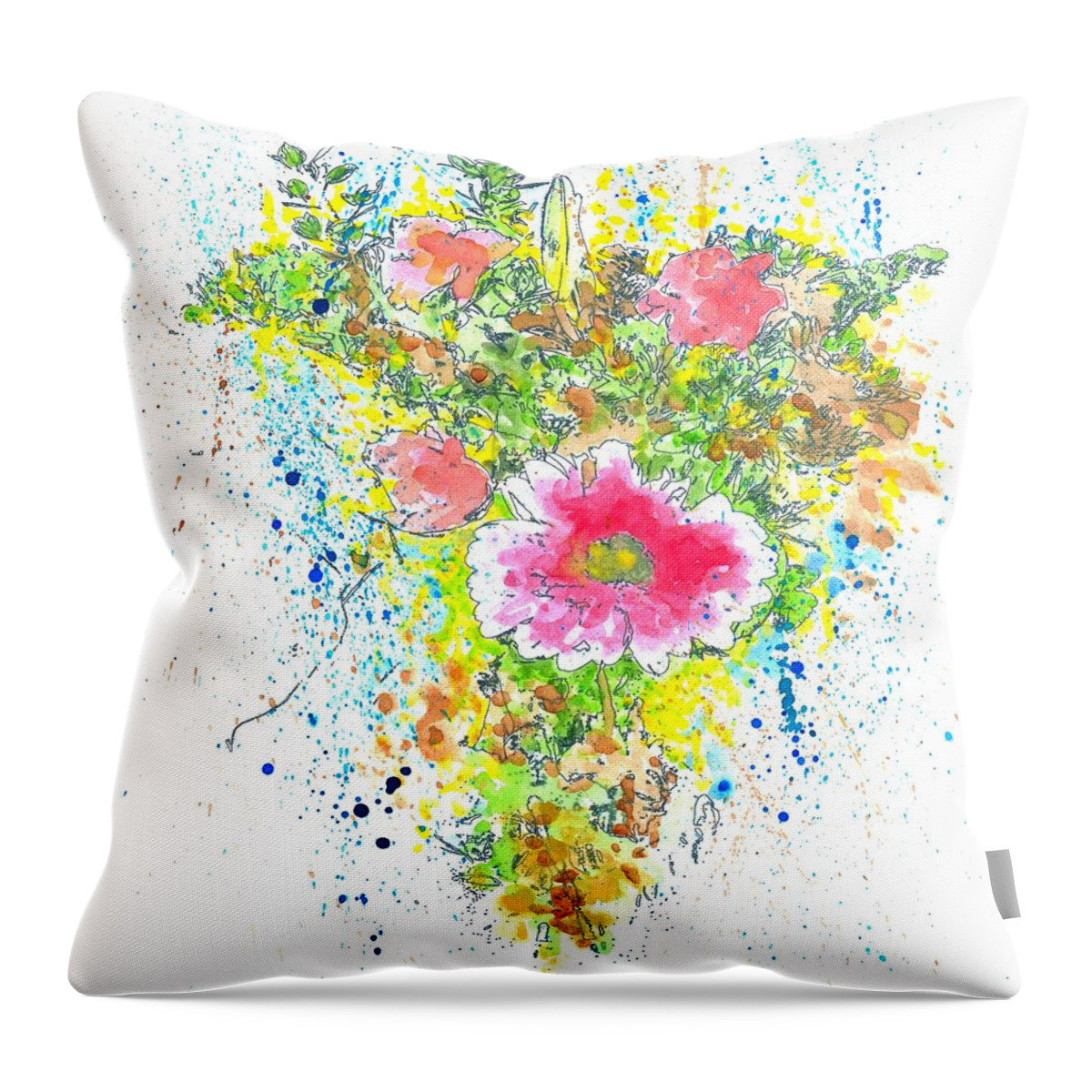Watercolor Throw Pillow featuring the mixed media Design 22 flowers by Lucie Dumas