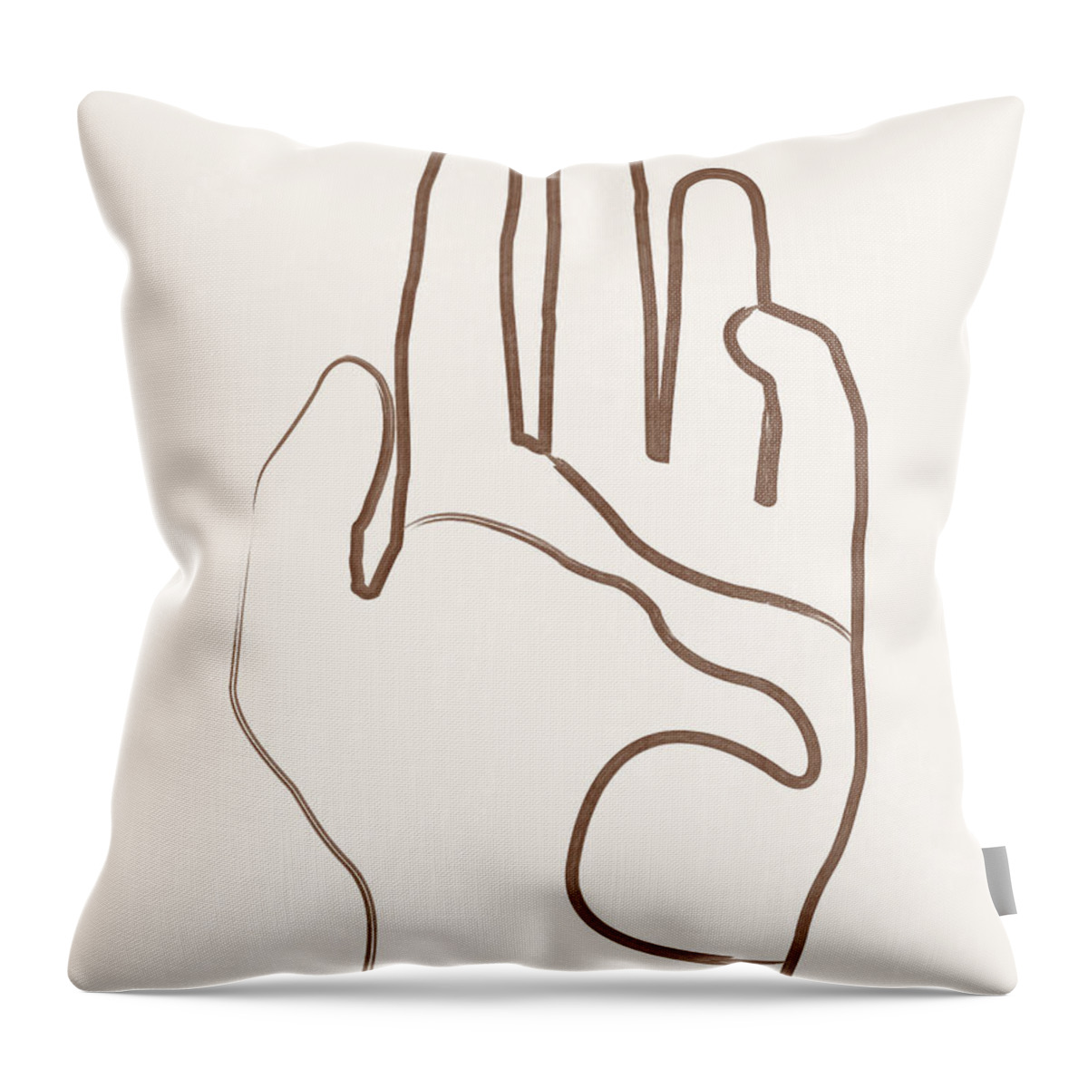 Hand Throw Pillow featuring the mixed media Destiny is in your hands - Minimal Line Art - Brown by Studio Grafiikka