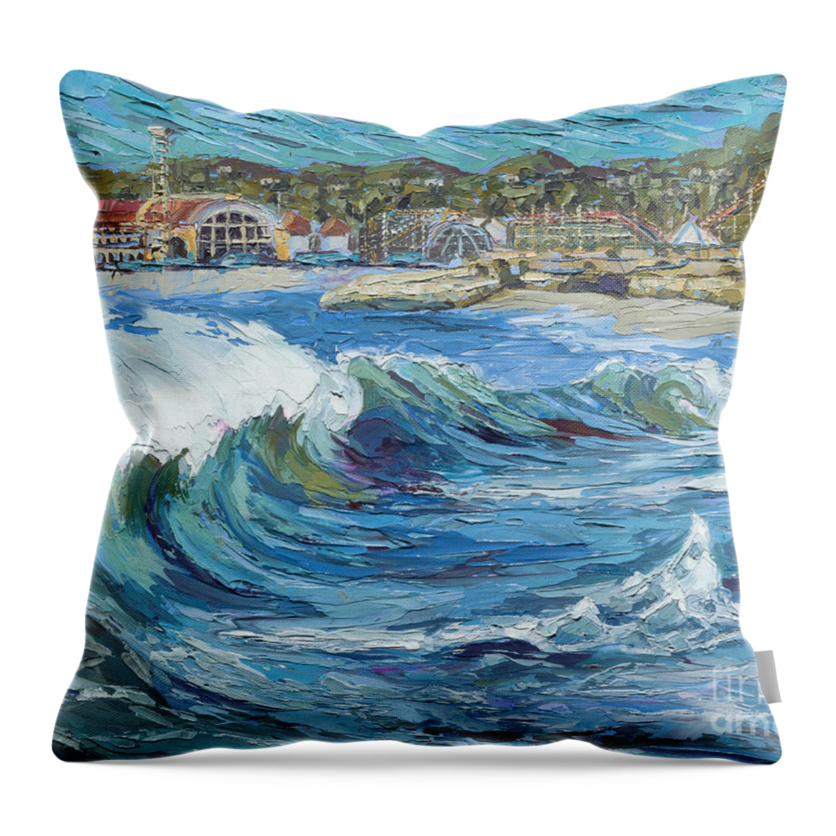 Ocean Throw Pillow featuring the painting Devdutt's Wave by PJ Kirk