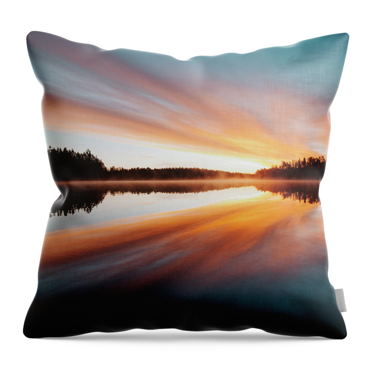 Lake Jatkonjärvi Throw Pillow featuring the photograph Devil show on a Finnish lake by Vaclav Sonnek