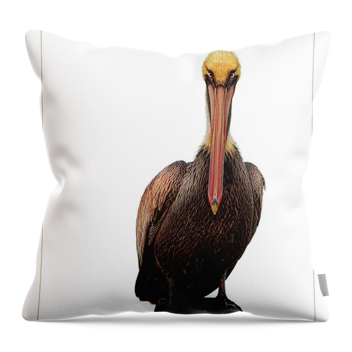 Pelican Throw Pillow featuring the digital art Disapproving Pelican by Brad Barton