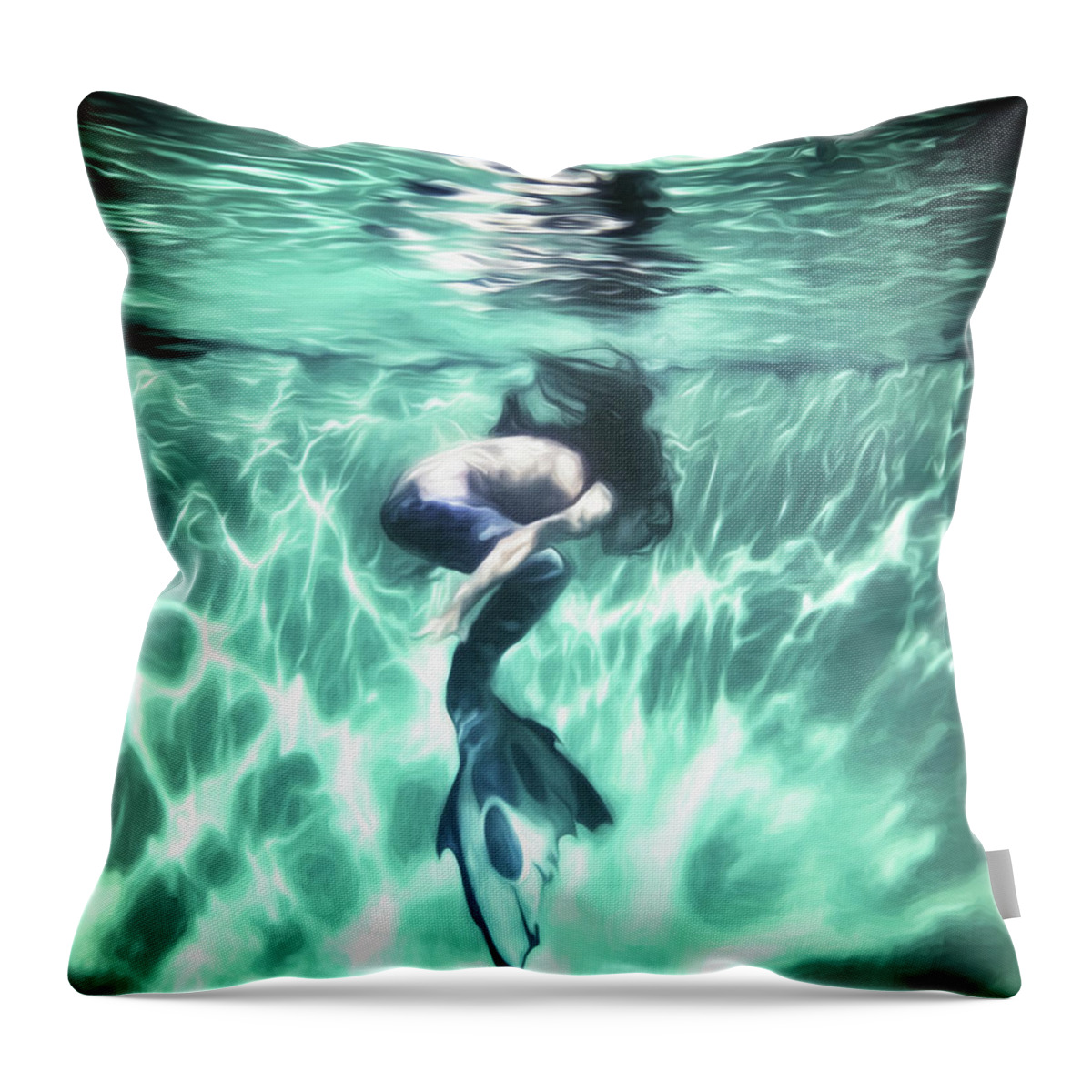Mermaid Throw Pillow featuring the digital art Dive Deep by Brad Barton