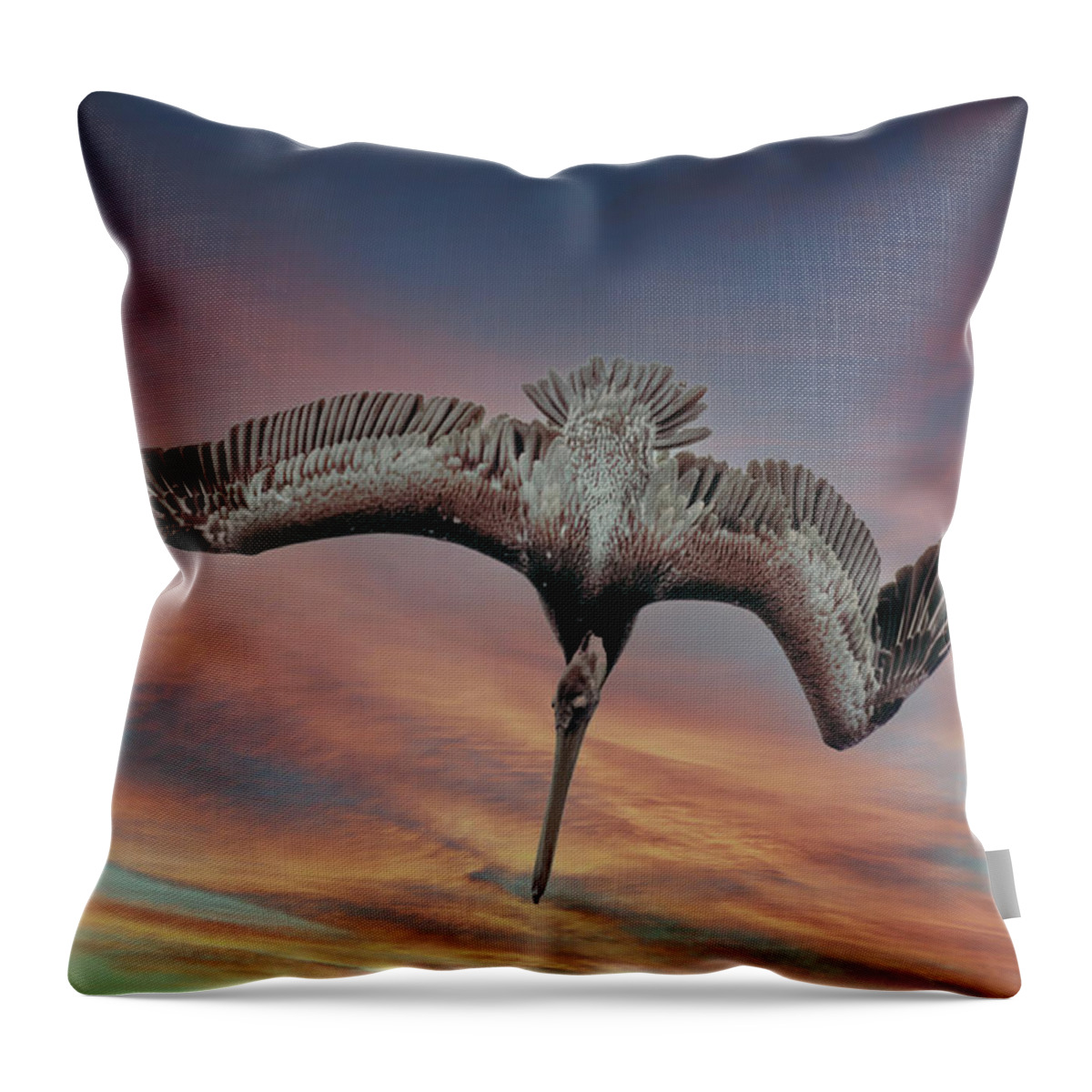 Pelican Throw Pillow featuring the photograph Diving Pelican by Jerry Cahill