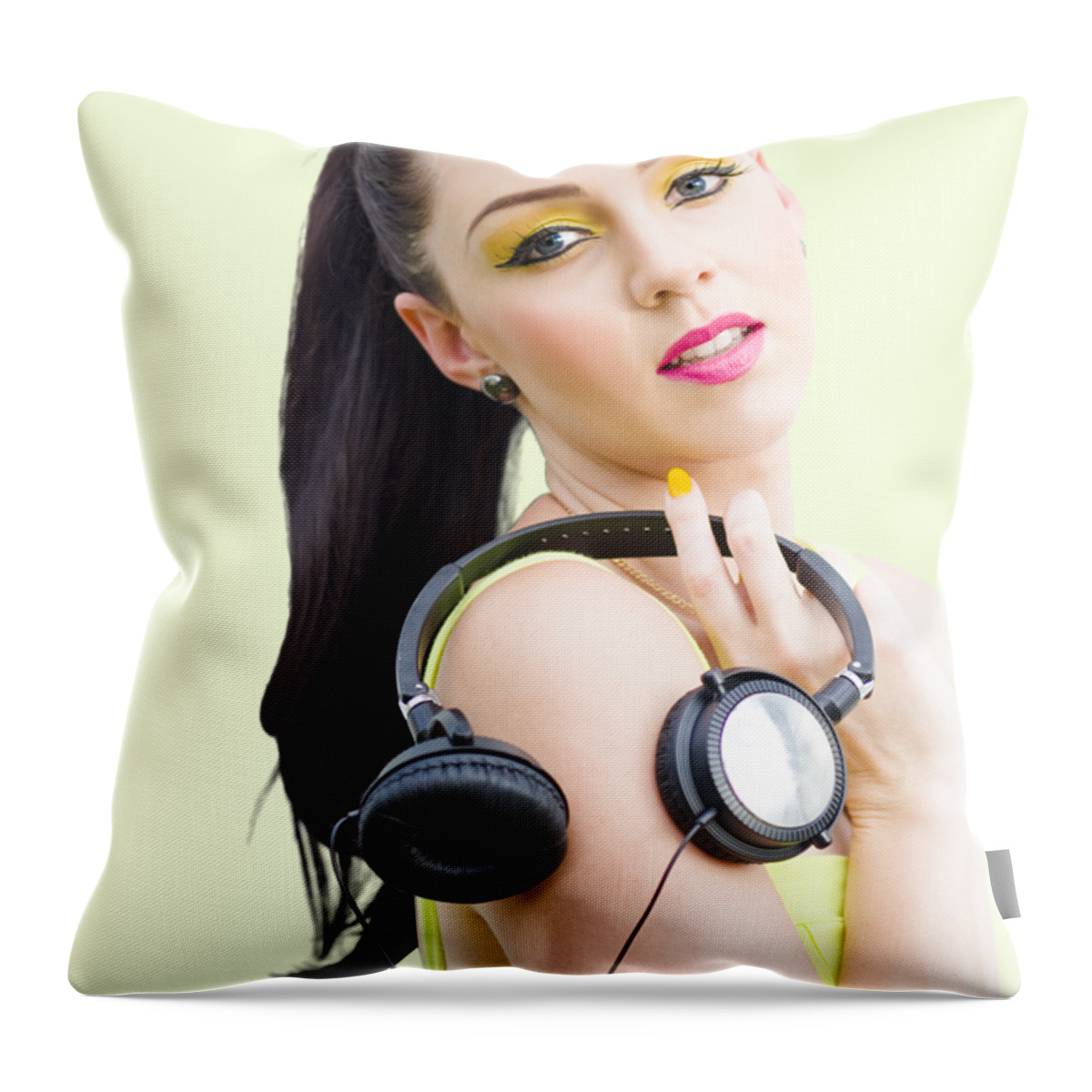 Dj Throw Pillow featuring the photograph DJ Girl by Jorgo Photography