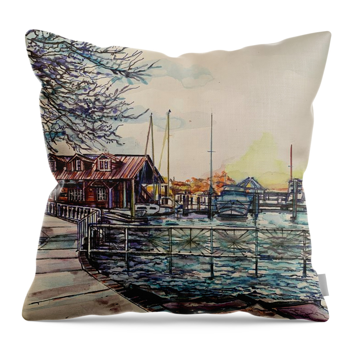  Throw Pillow featuring the painting Docked by Try Cheatham