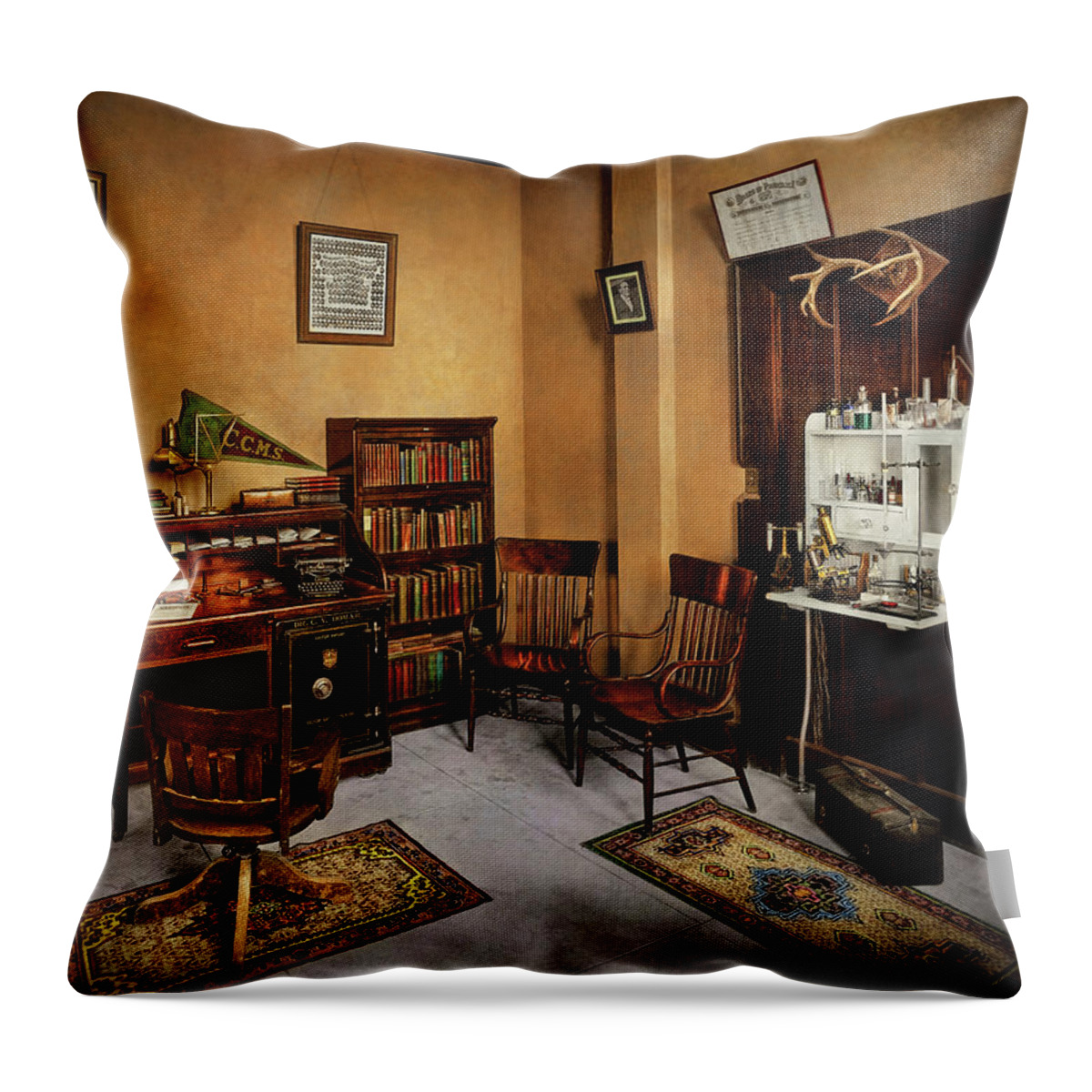 Doc Throw Pillow featuring the photograph Doctor - The office of Dr Bomar 1917 by Mike Savad