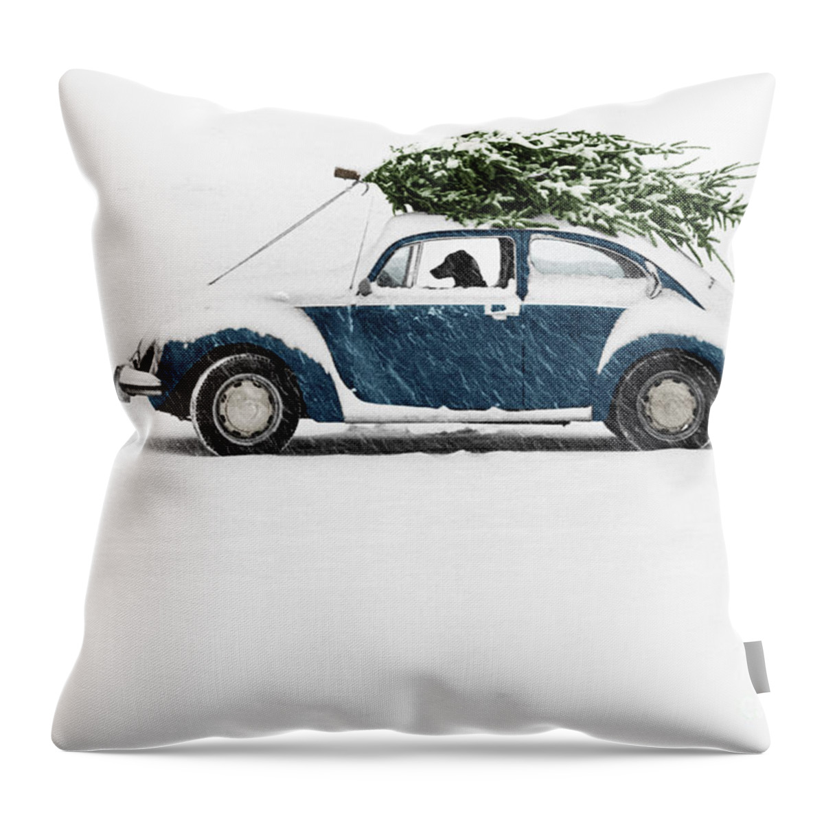 Americana Throw Pillow featuring the photograph Dog in Car with Christmas Tree by Ulrike Welsch