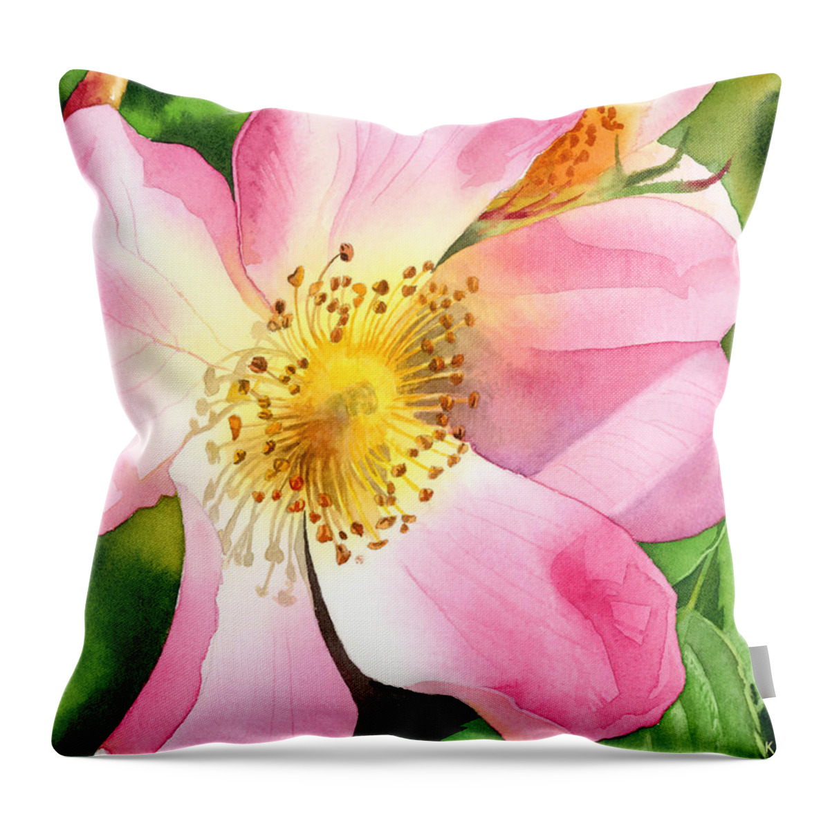 Rose Throw Pillow featuring the painting Dog Rose by Espero Art
