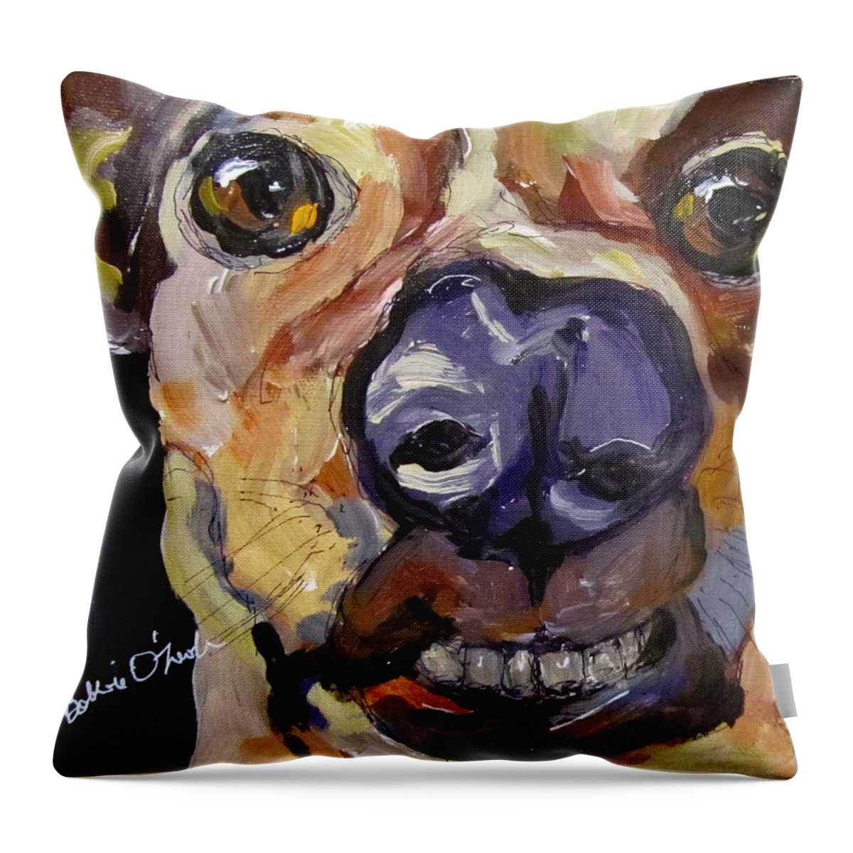 Dog Throw Pillow featuring the painting Dogsdon't smile do they? by Barbara O'Toole