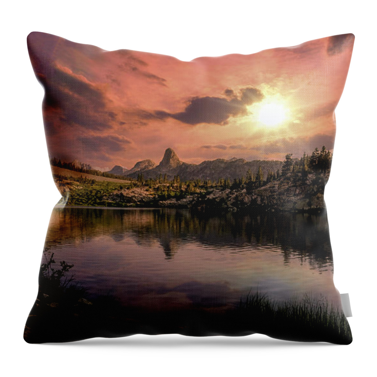 Landscape Throw Pillow featuring the digital art Dollar Lake Sunset by Romeo Victor