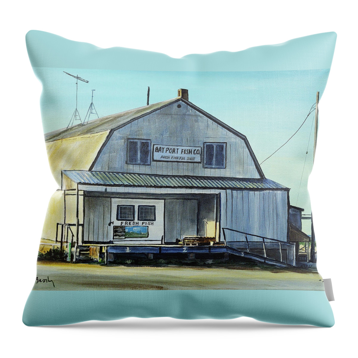 Bay Port Michigan Throw Pillow featuring the painting Done For Today by William Brody