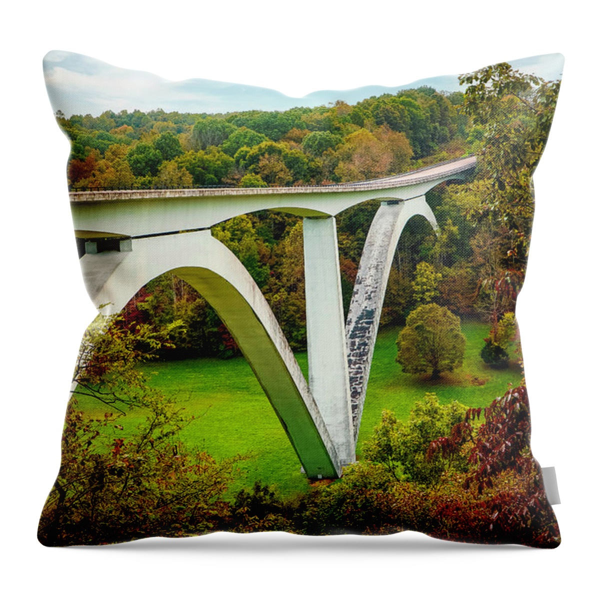 Double Arch Bridge Throw Pillow featuring the mixed media Double Arch Bridge- Photo by Linda Woods by Linda Woods