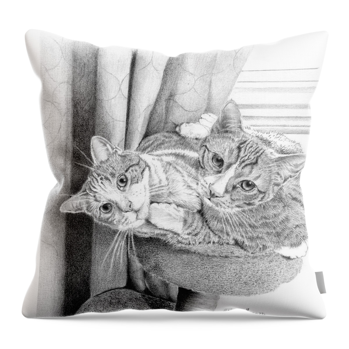 Cats Throw Pillow featuring the drawing Naughty Boys by Louise Howarth