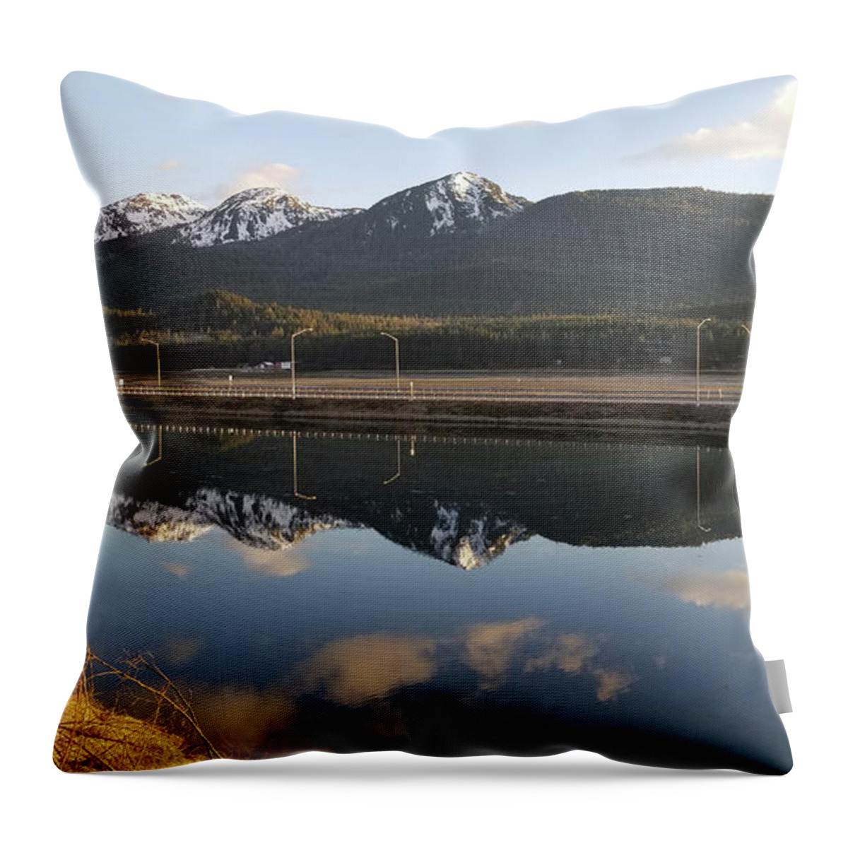 #alaska #juneau #ak #cruise #tours #vacation #peaceful #reflection #twinlakes #egandrive #douglas #capitalcity #clouds #evening #dusk Throw Pillow featuring the photograph Douglas, Reflected by Charles Vice