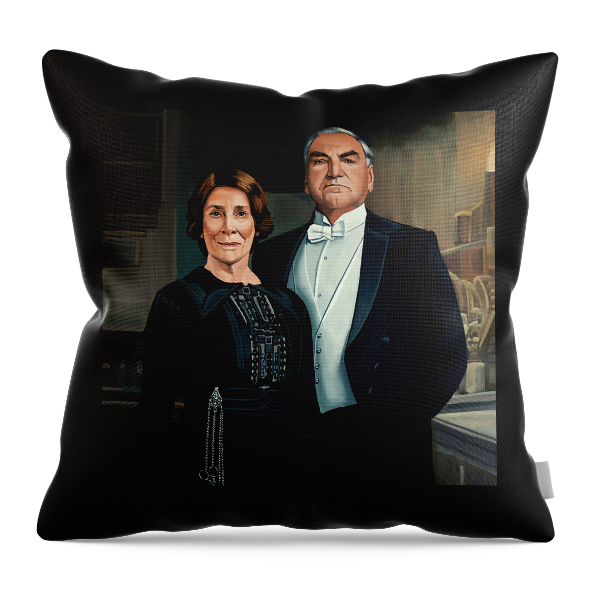 Downton Abbey Throw Pillow featuring the painting Downton Abbey Painting 3 Mr Carson and Ms Hughes by Paul Meijering