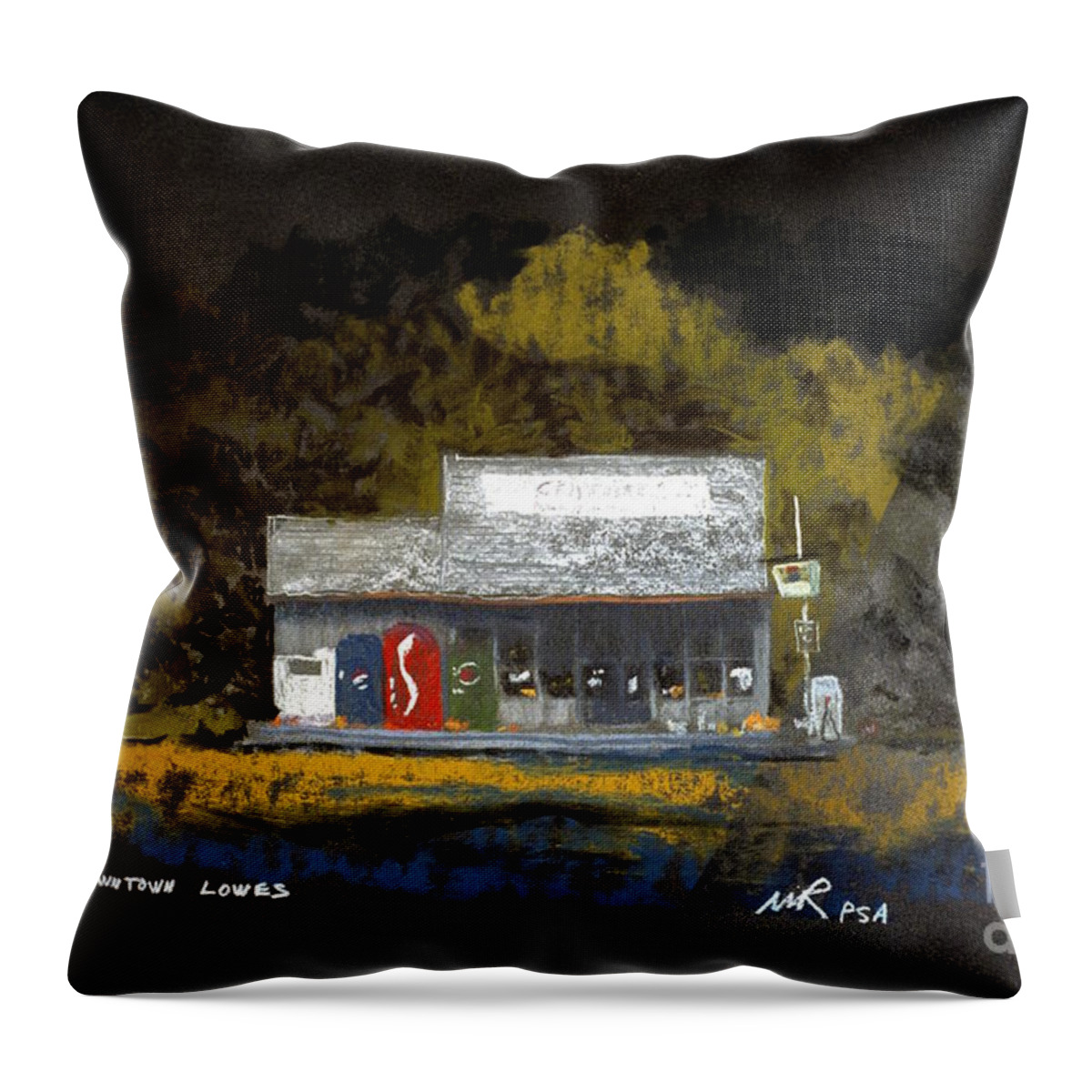 Pastel Throw Pillow featuring the pastel Downtown Lowes by William Renzulli