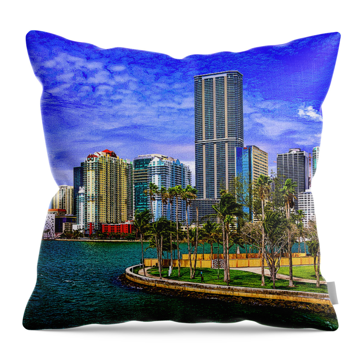 Downtown Miami Throw Pillow featuring the digital art Downtown Miami by SnapHappy Photos