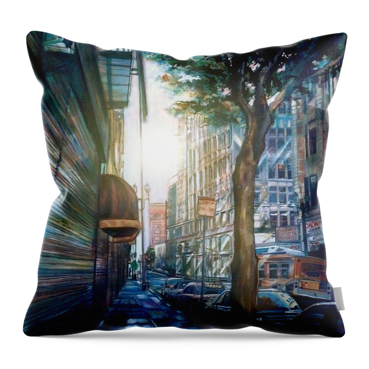  Throw Pillow featuring the painting Downtown by Try Cheatham