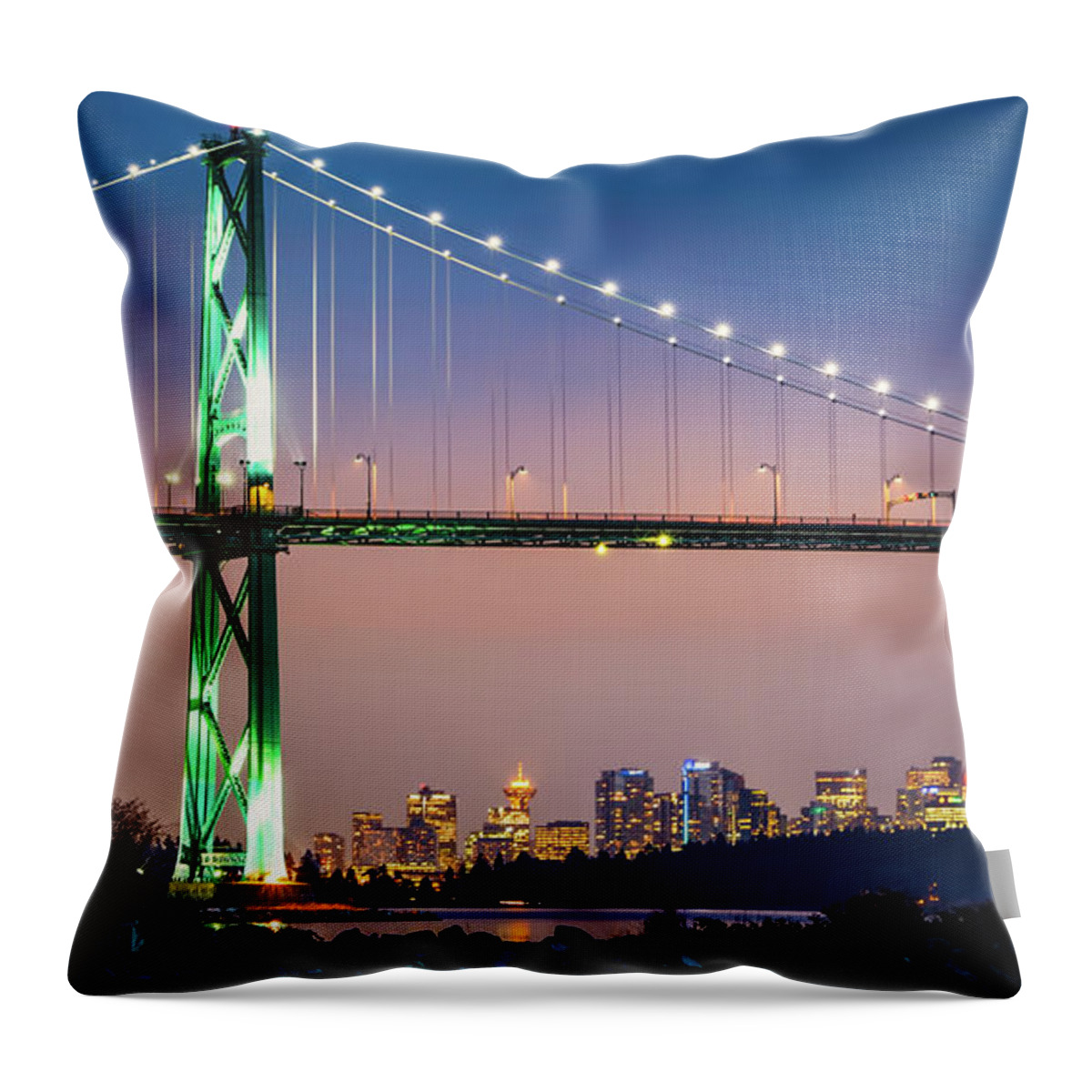 Bridge Throw Pillow featuring the photograph Downtown Under the Bridge at Night by Rick Deacon