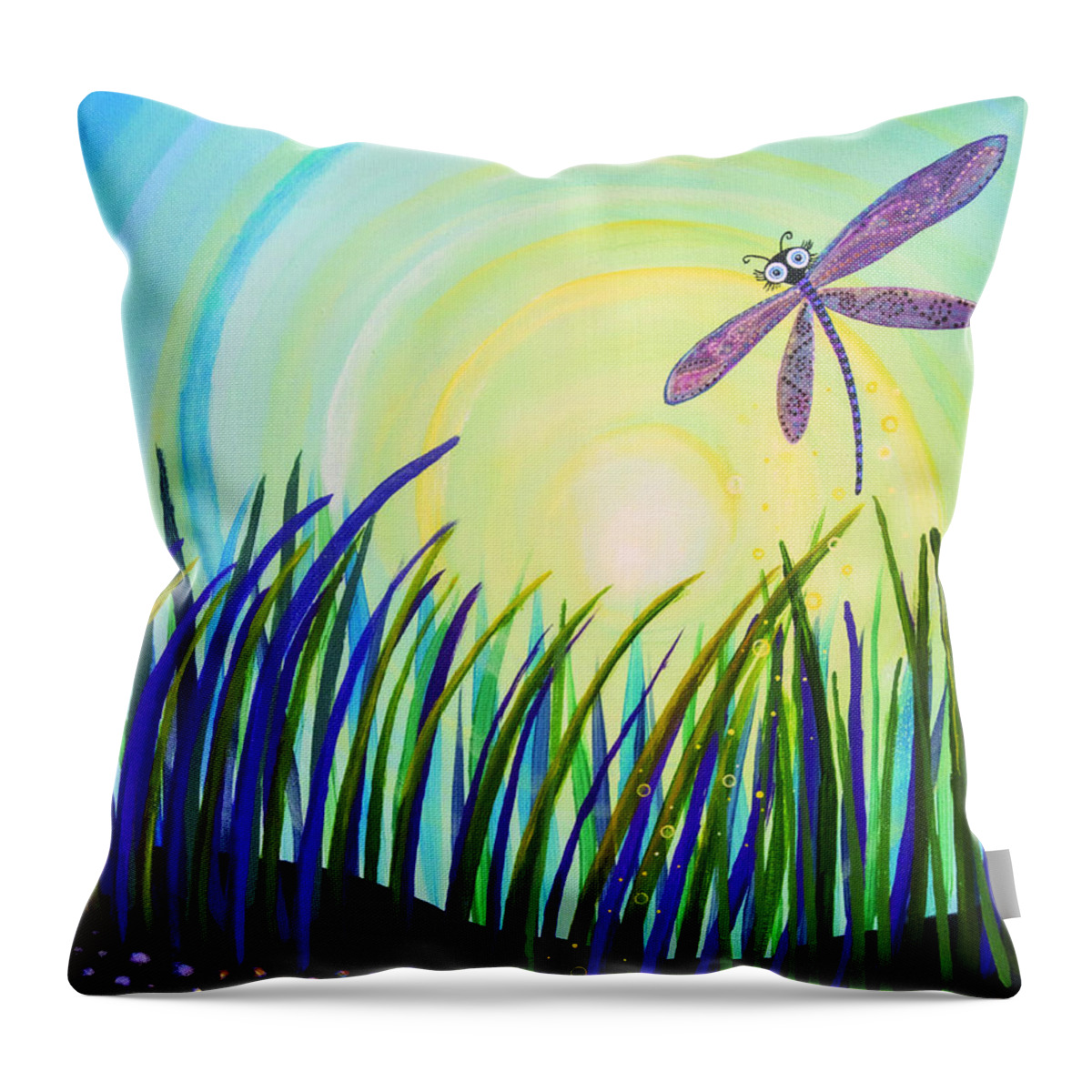 Dragon Fly Throw Pillow featuring the painting Dragonfly at the Bay III by Mindy Huntress