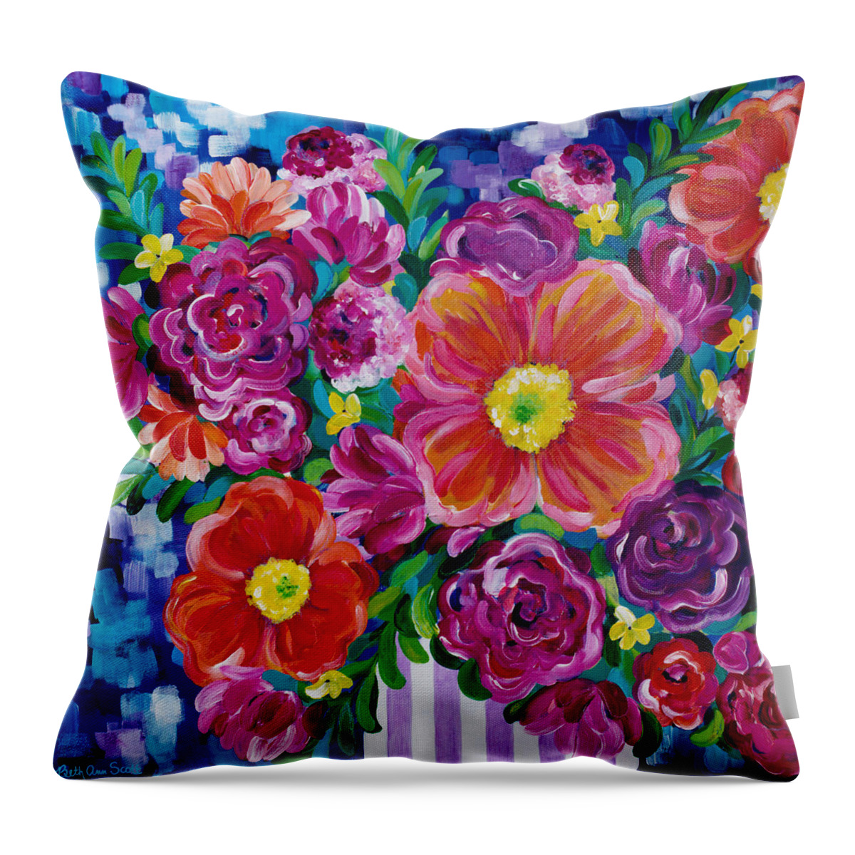 Flowers Throw Pillow featuring the painting Dreams of Spring by Beth Ann Scott
