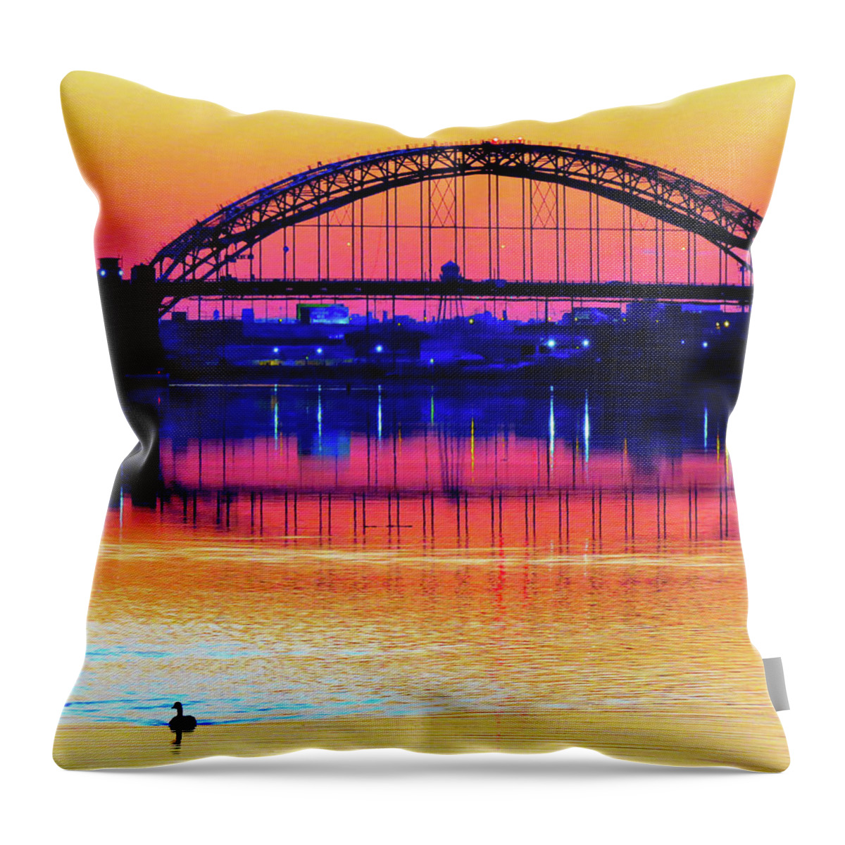 Bridge Throw Pillow featuring the photograph Drenched in Sunset Colors by Linda Stern