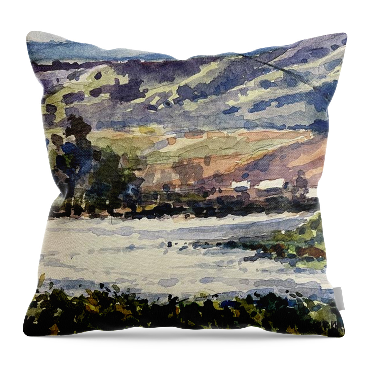 Landscape Throw Pillow featuring the painting Drifting on the Yellowstone by Les Herman