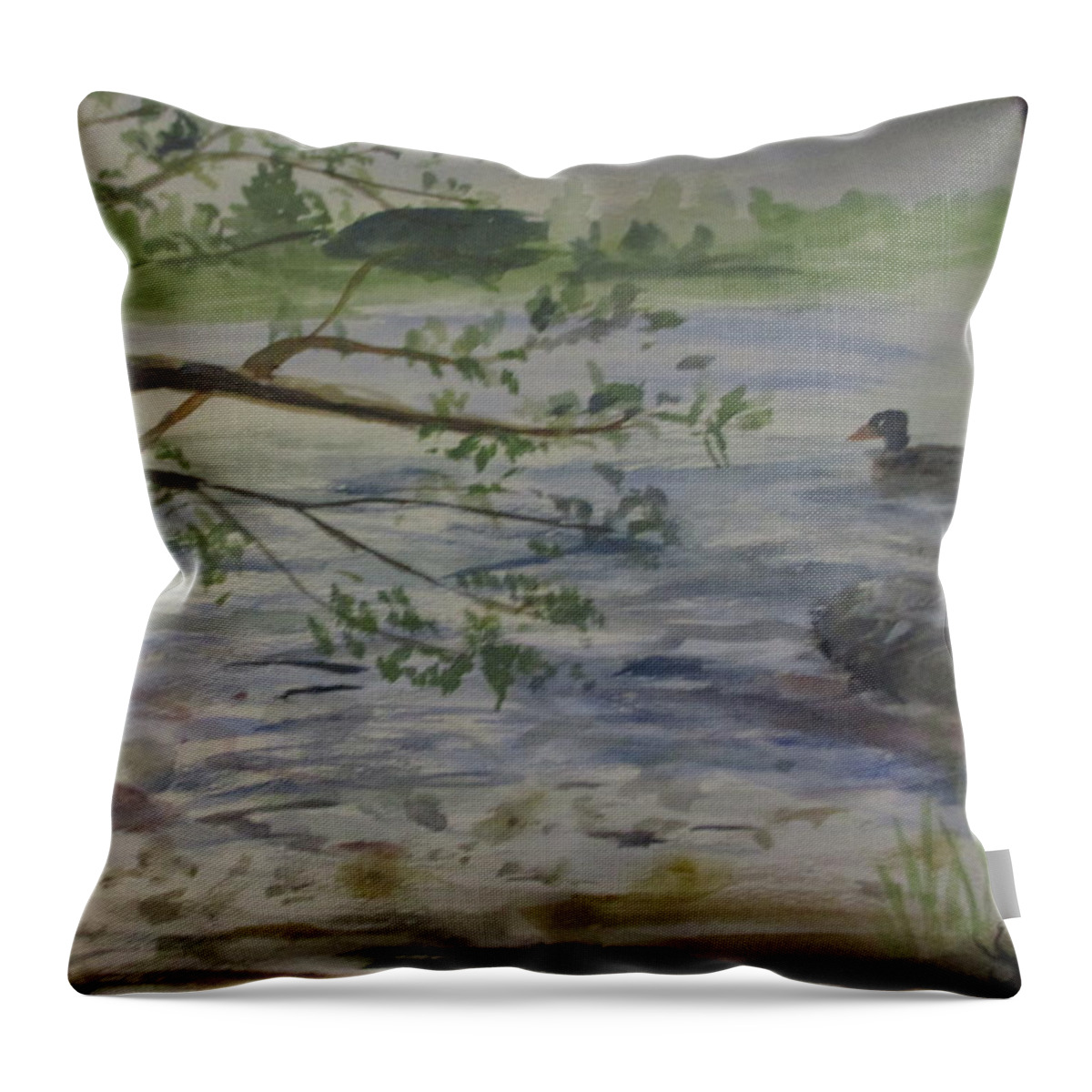 Duck Throw Pillow featuring the painting Duckie Duck Duck by Jen Shearer
