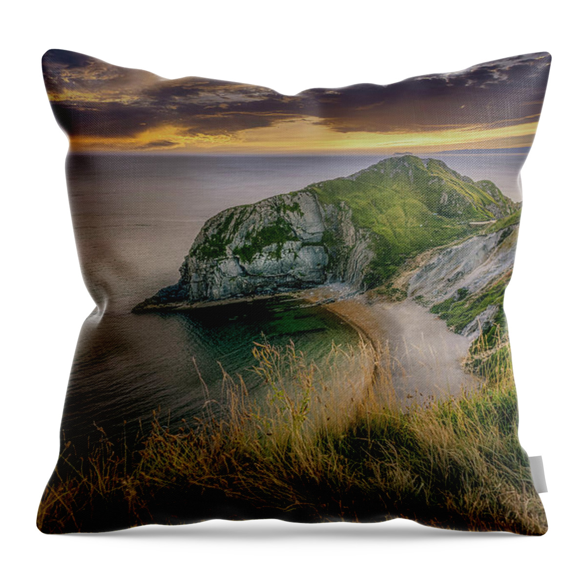 Rock Throw Pillow featuring the photograph Durdle Door Headland by Chris Boulton