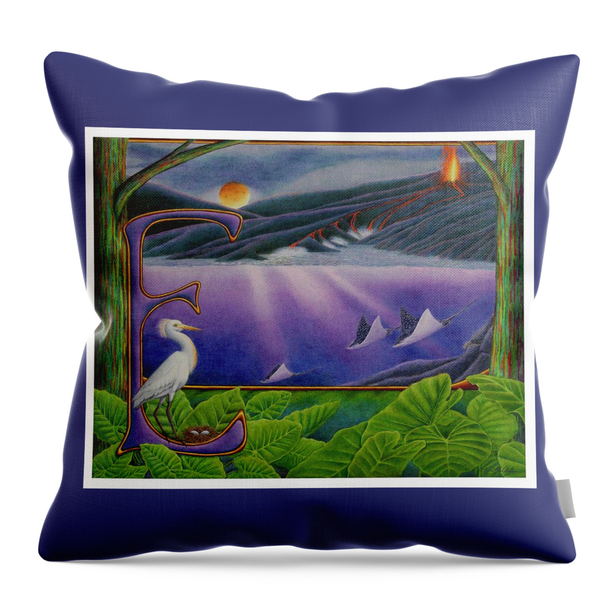 Kim Mcclinton Throw Pillow featuring the drawing E is for Egret by Kim McClinton