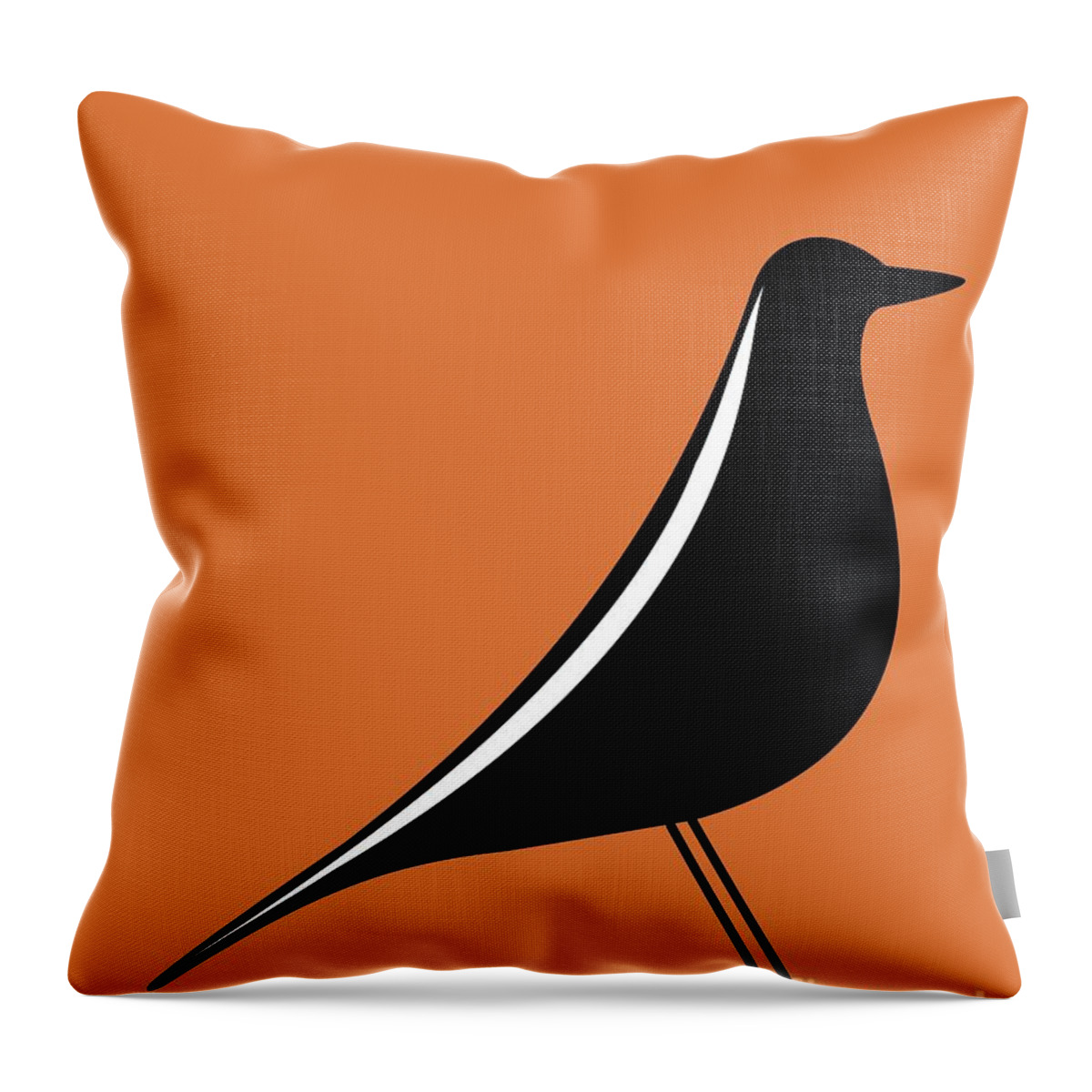 Mid Century Modern Throw Pillow featuring the digital art Eames House Bird on Orange by Donna Mibus