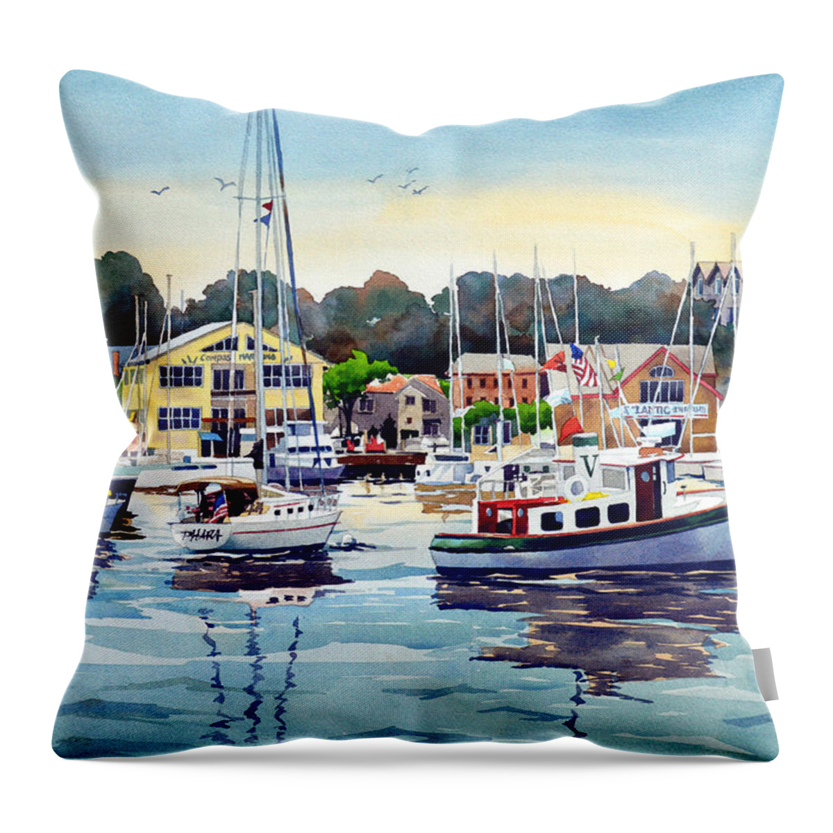 Watercolor Throw Pillow featuring the painting Eastport Skyscrapers by Mick Williams