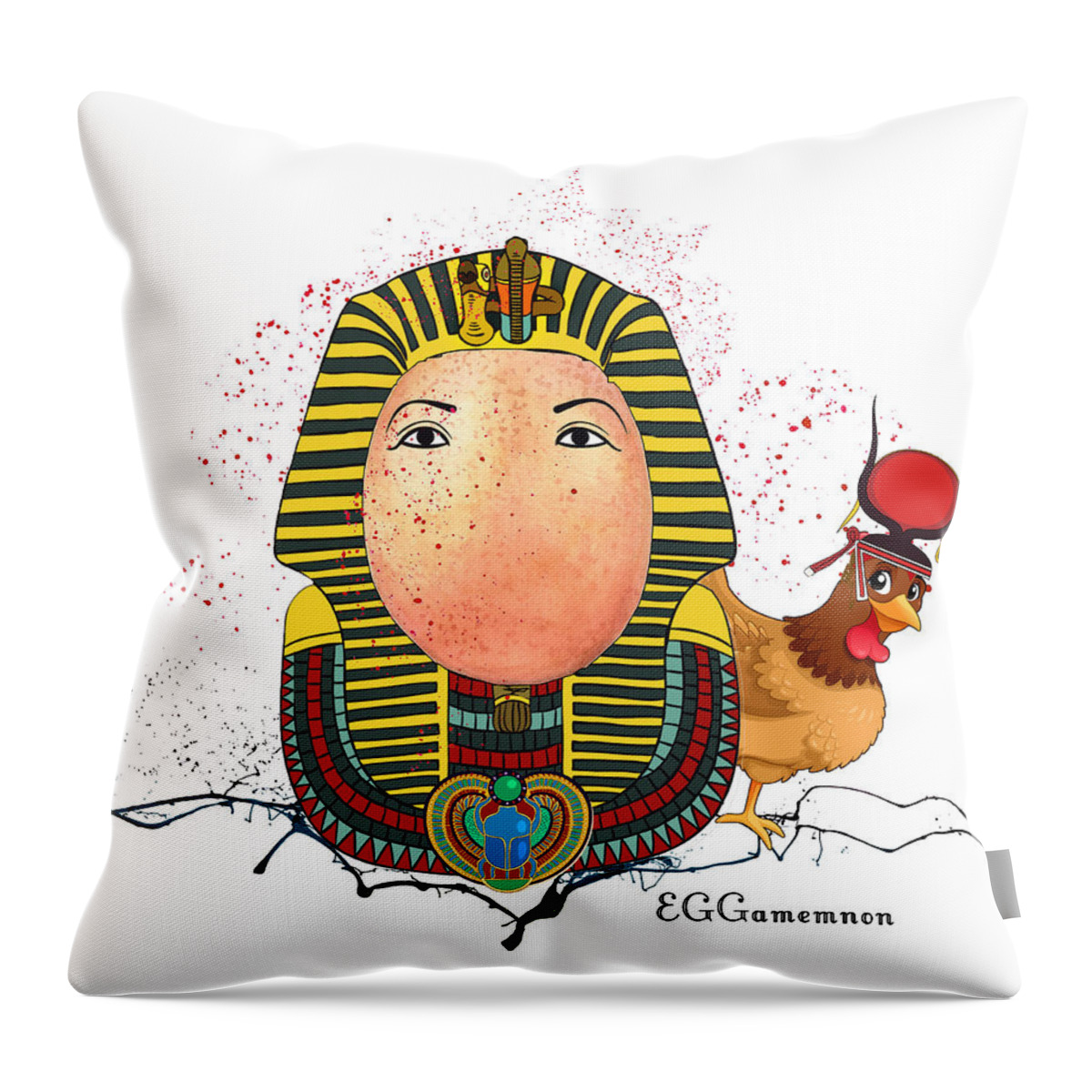 Egg Throw Pillow featuring the painting EGGamemnon by Miki De Goodaboom