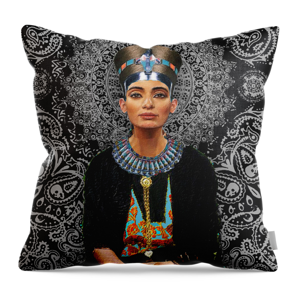Egyptian Throw Pillow featuring the painting Egyptian Queen Nefertiti T-Shirt by Tony Rubino