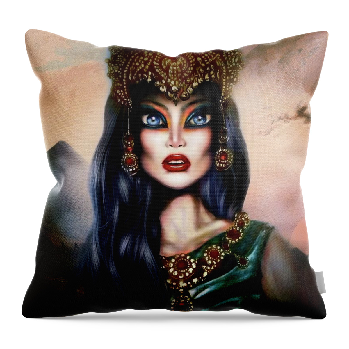 Blue Throw Pillow featuring the painting Hatshepsut Painting by Tiago Azevedo Pop Surrealism Art by Tiago Azevedo