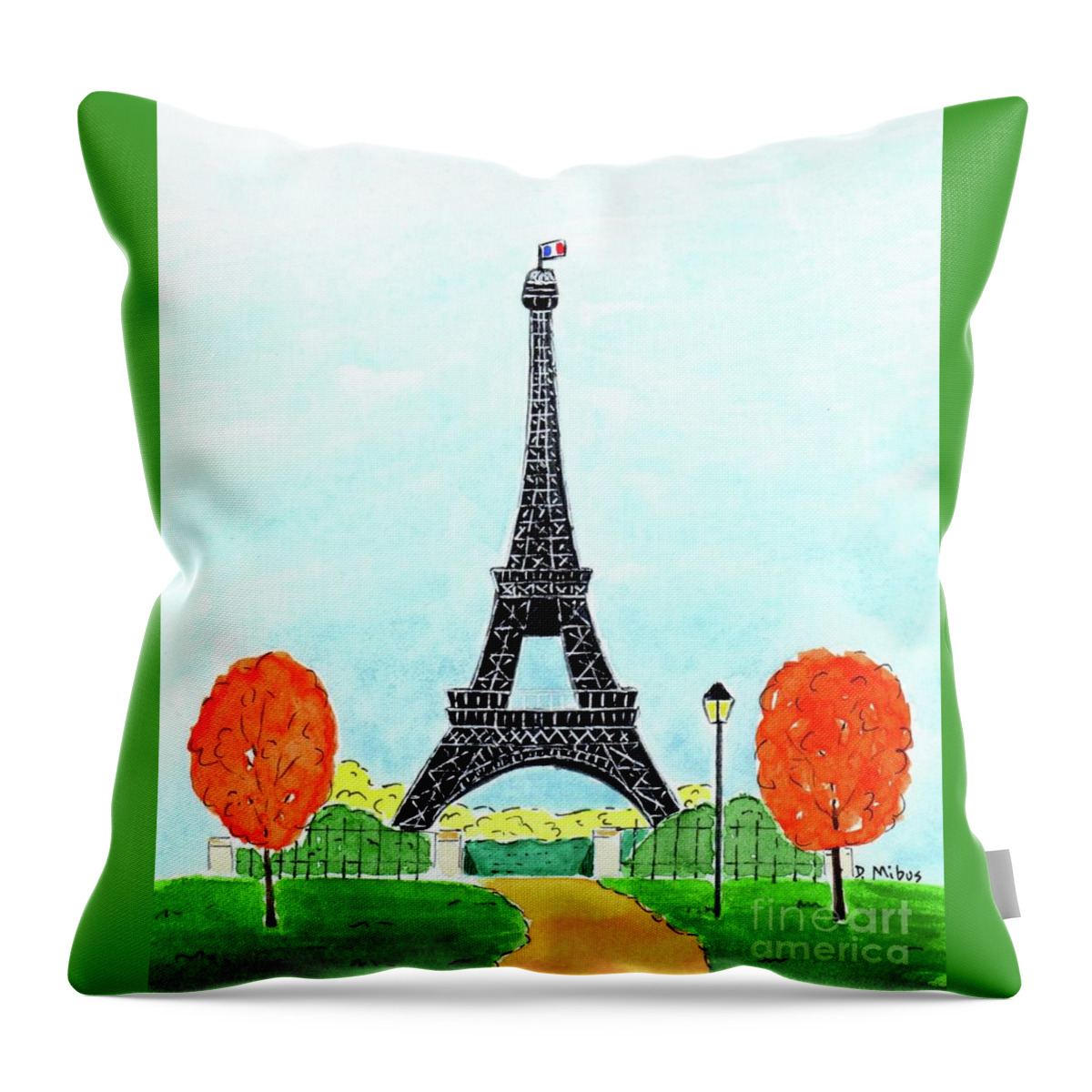 Eiffel Tower Throw Pillow featuring the painting Eiffel Tower in the Fall by Donna Mibus
