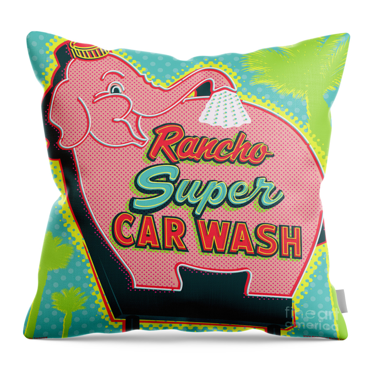 Pop Art Throw Pillow featuring the digital art Elephant Car Wash - Rancho Mirage - Palm Springs by Jim Zahniser