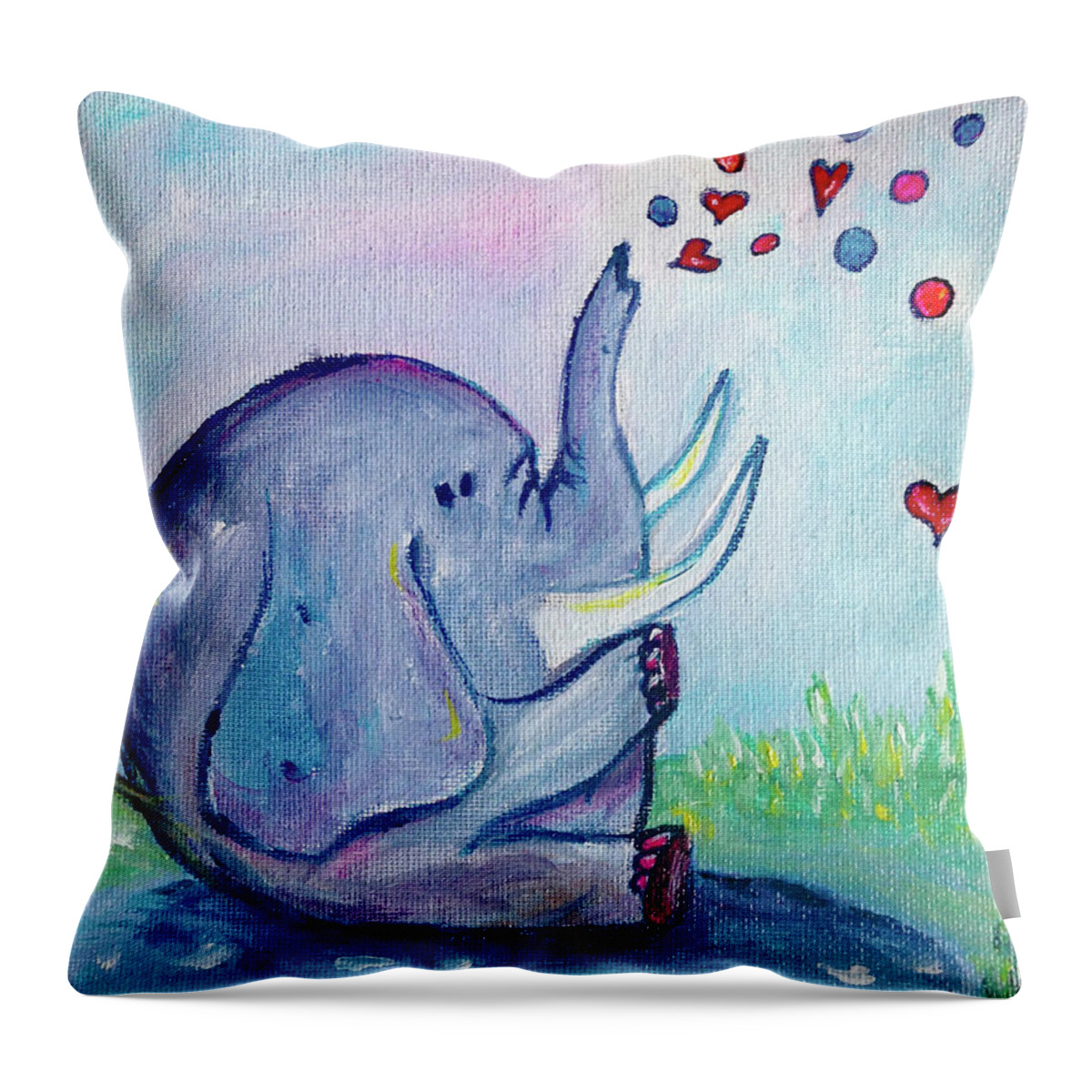Elephant Throw Pillow featuring the painting Elephant Love by Roxy Rich