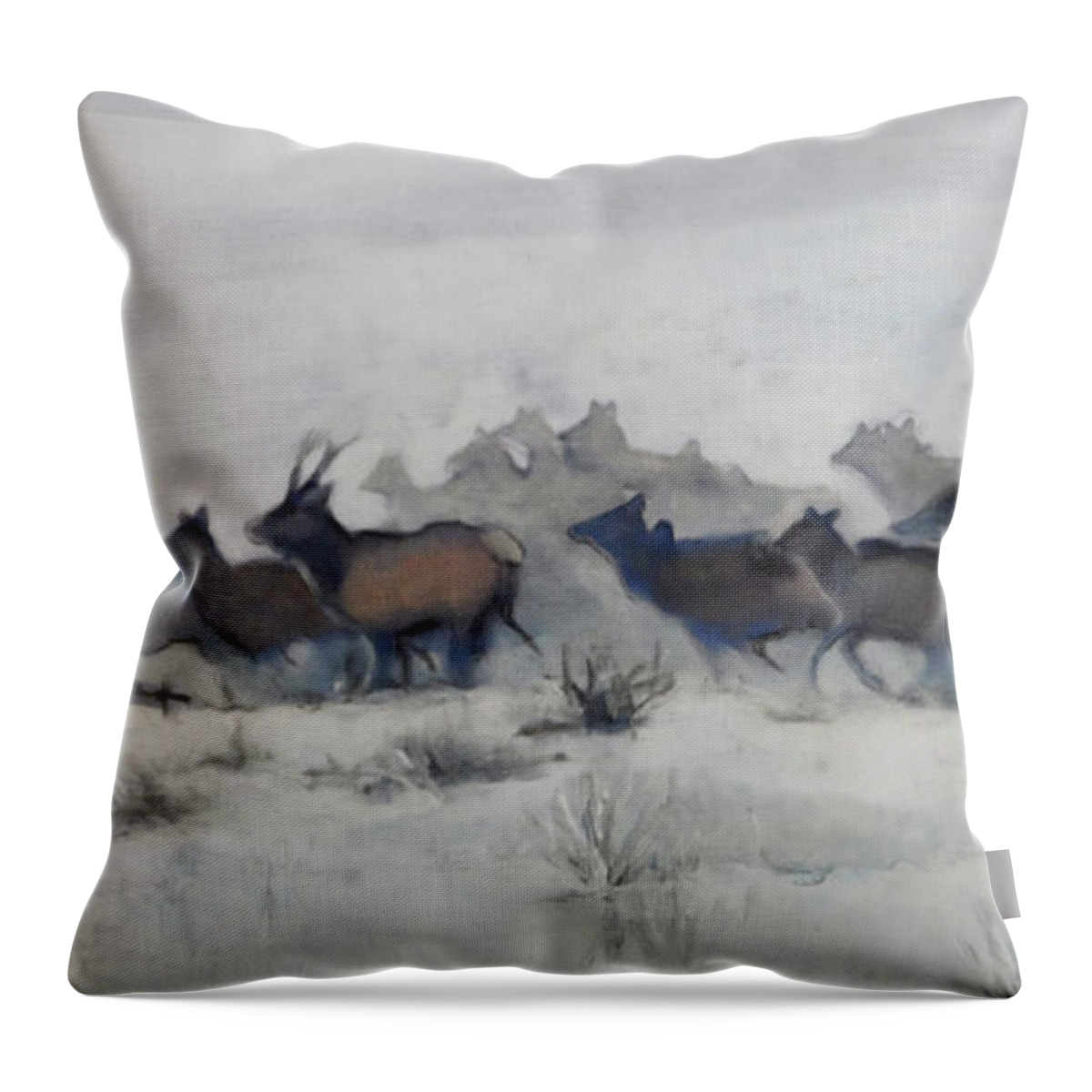 Elk Throw Pillow featuring the painting Elk Migration, 2019 by PJ Kirk