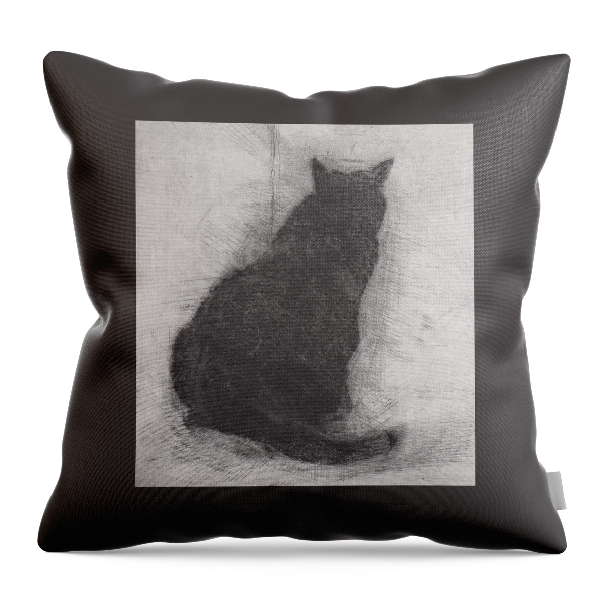 Cat Throw Pillow featuring the drawing Ellen Peabody Endicott - etching - cropped version by David Ladmore