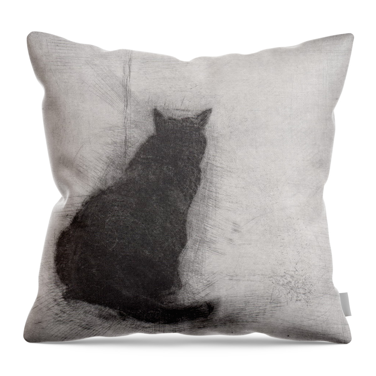 Cat Throw Pillow featuring the drawing Ellen Peabody Endicott - etching by David Ladmore