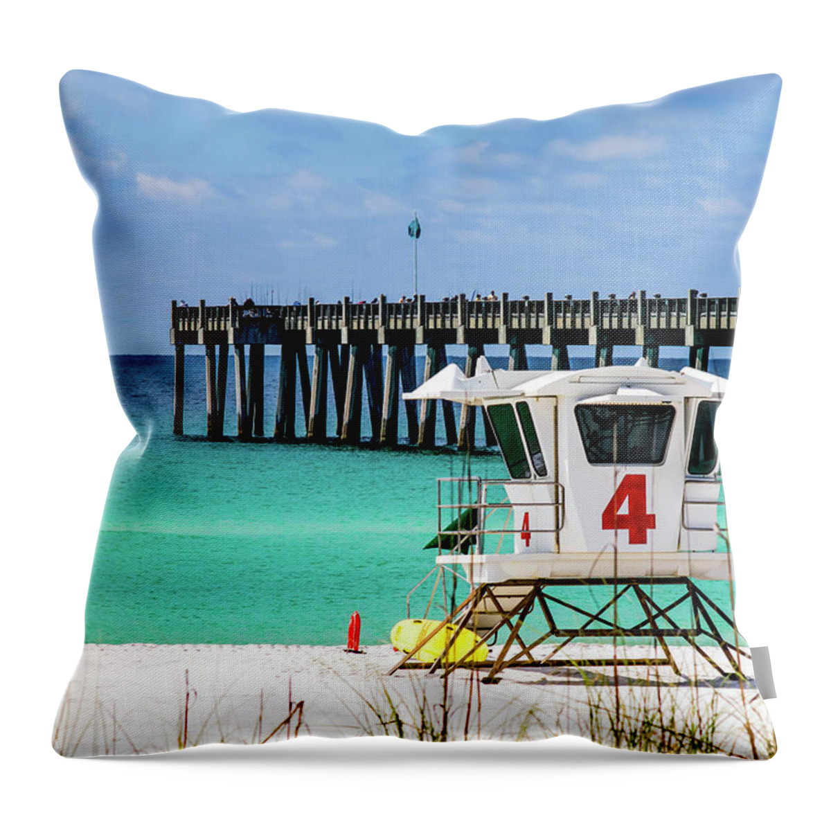 Pensacola Beach Throw Pillow featuring the photograph Emerald Pensacola Beach Florida Pier by Beachtown Views