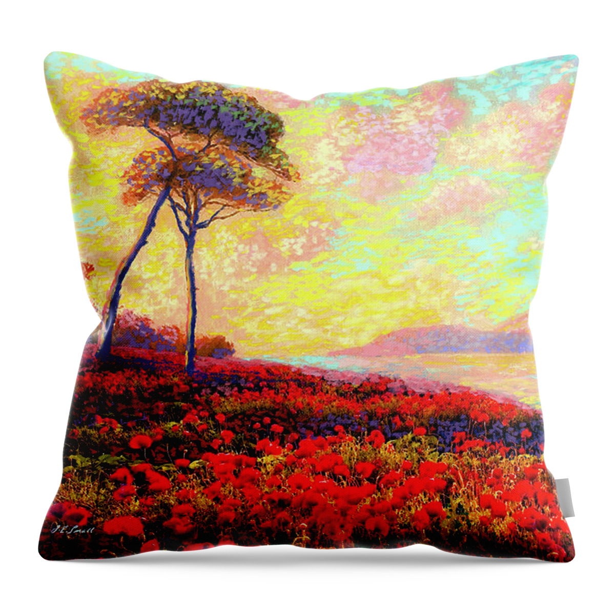 Floral Throw Pillow featuring the painting Enchanted by Poppies by Jane Small