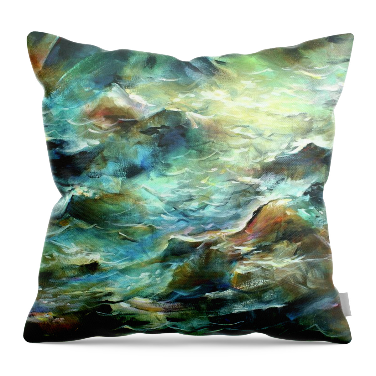 Green Blue Throw Pillow featuring the painting Endless Rift by Michael Lang