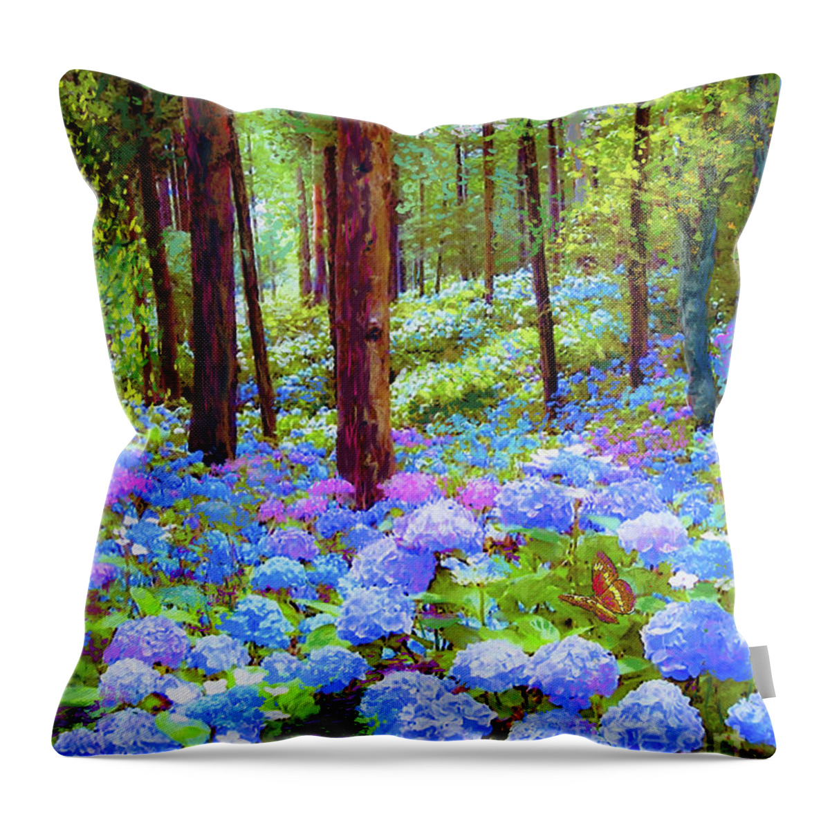Landscape Throw Pillow featuring the painting Endless Summer Blue Hydrangeas by Jane Small