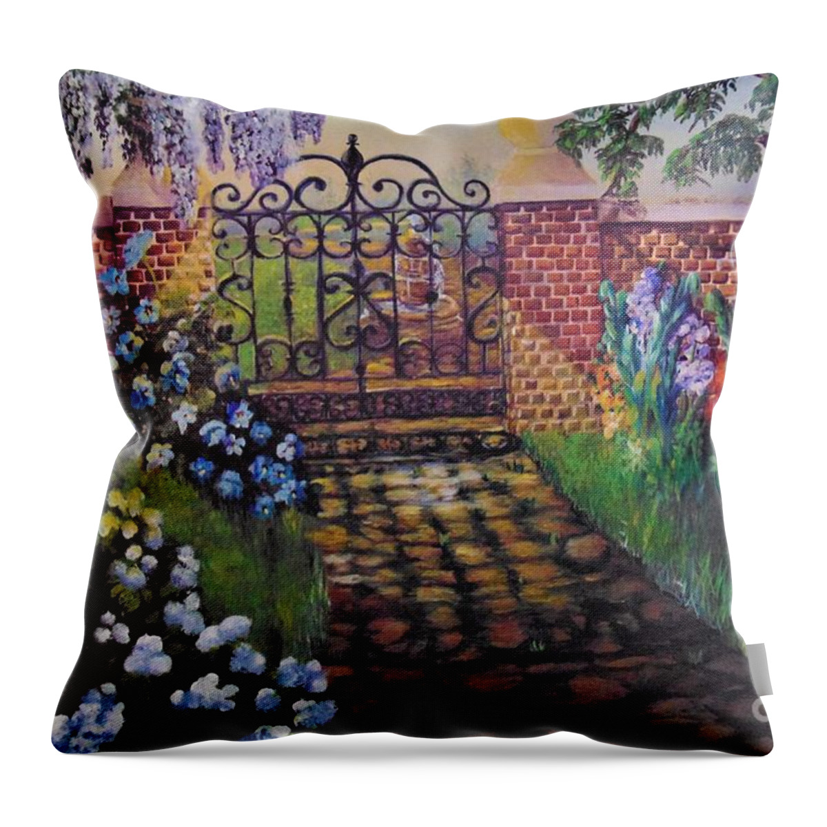 Garden Throw Pillow featuring the painting English Garden by Saundra Johnson