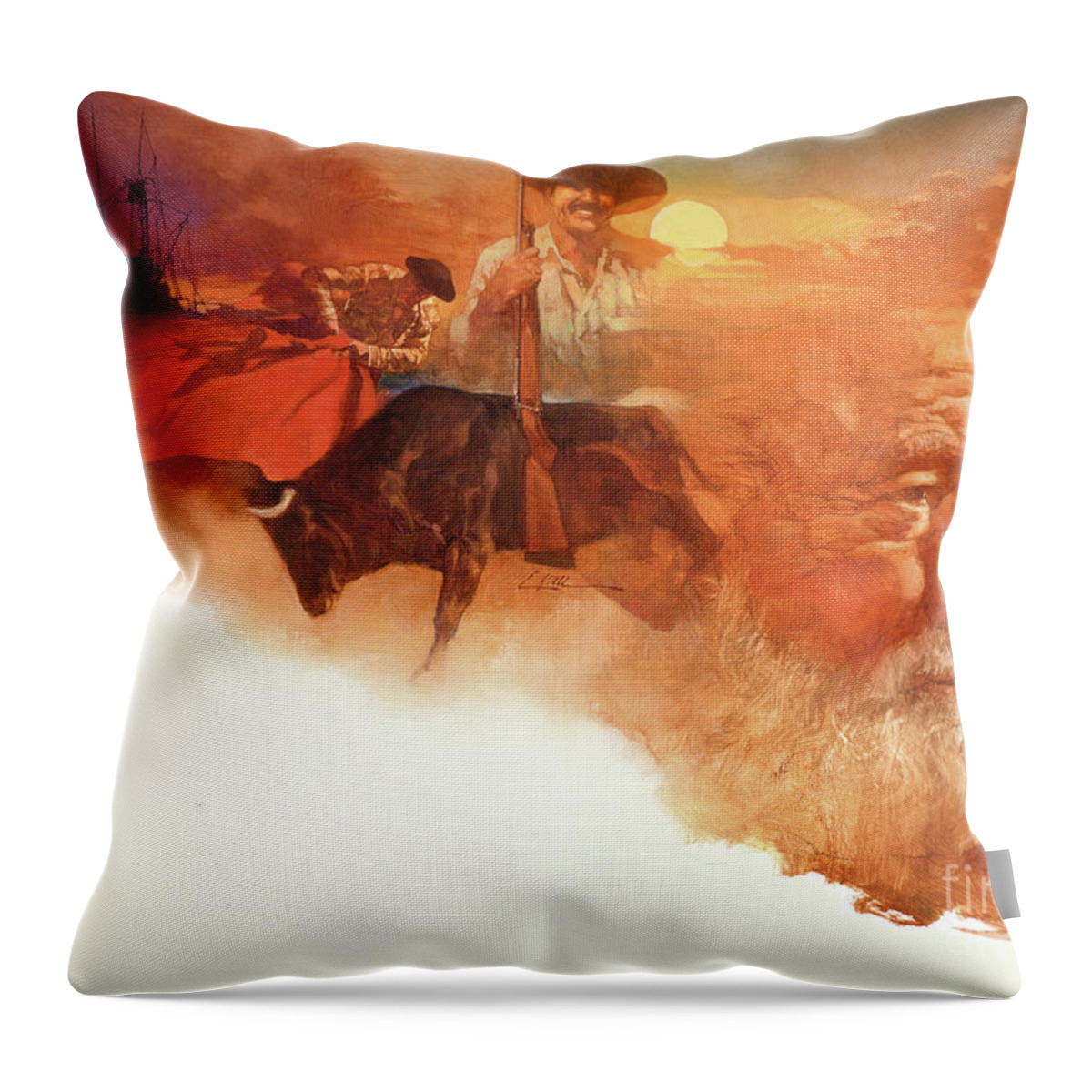 Dennis Lyall Throw Pillow featuring the painting Ernest Hemingway by Dennis Lyall