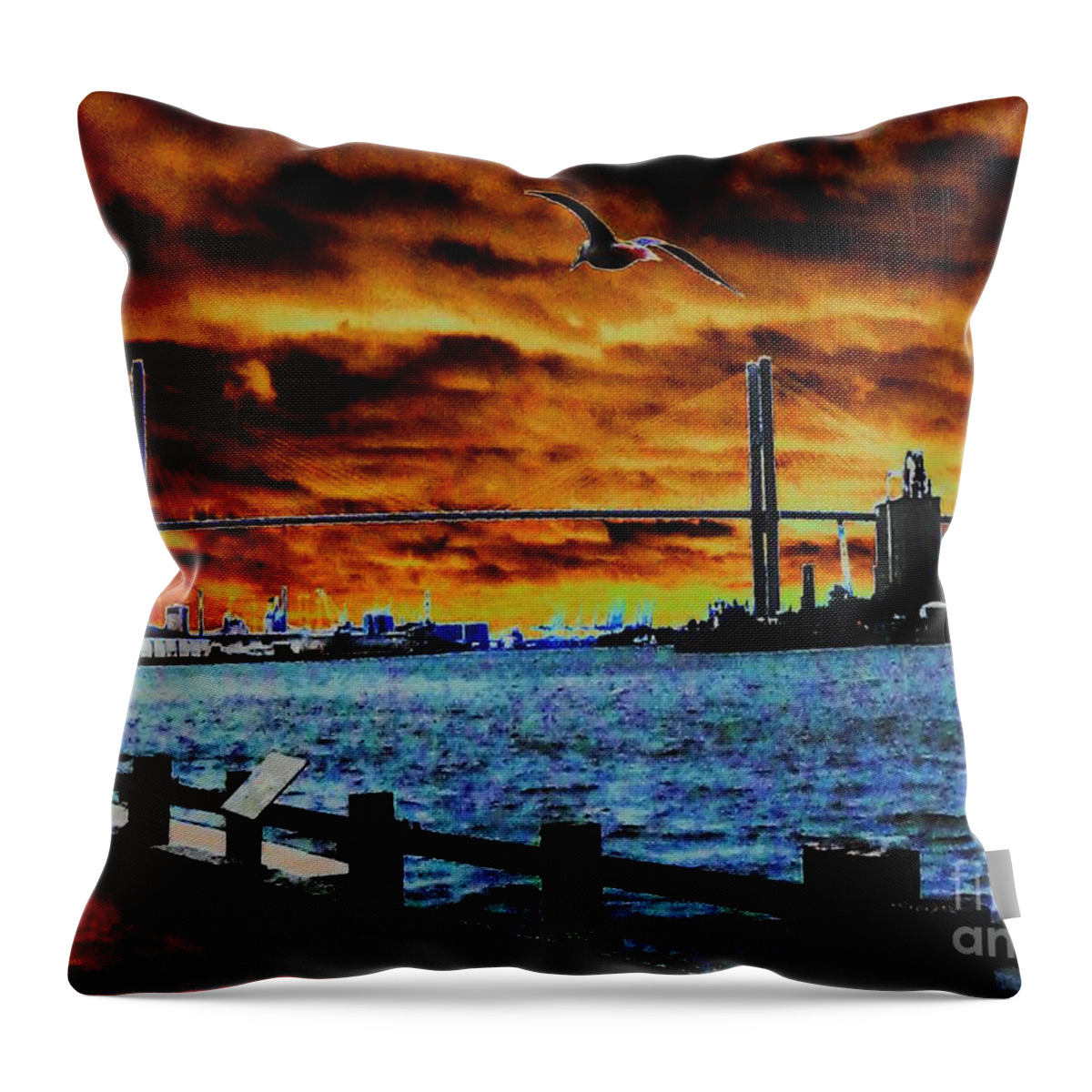 American Bridges Throw Pillow featuring the photograph Eugene Talmadge Memorial Bridge and the Serious Politics of Necessary Change No. 1 by Aberjhani